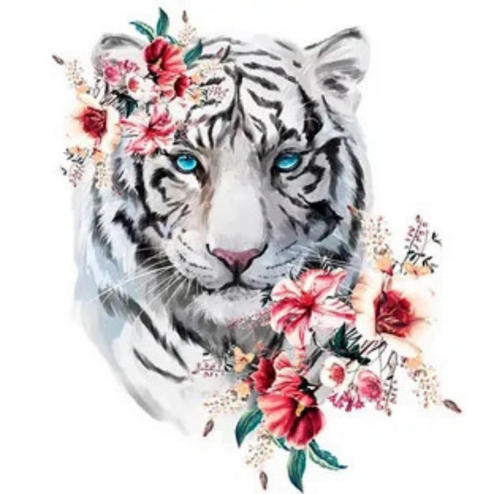 CaptainCrafts Paint by Numbers for Adults DIY Oil Painting Paint by Numbers with Canvas Acrylic Art Crafts House Decor 16x20 Inch (with Frame, White Tiger and Flower)