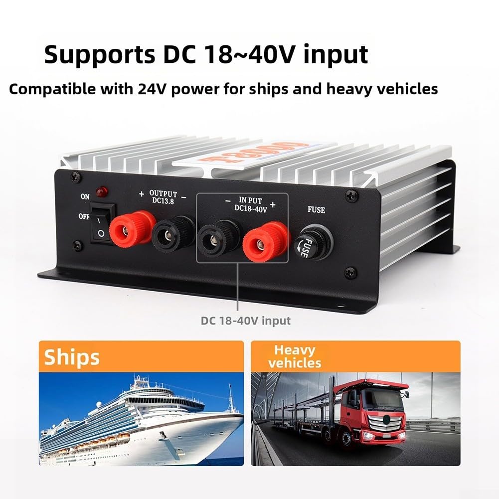 DC 24V auf 13.8V 45A Auto Schaltnetzteil Konverter für Fahrzeug-Radios, Metallgehäuse mit Überstrom- und Überspannungsschutz, Grau
