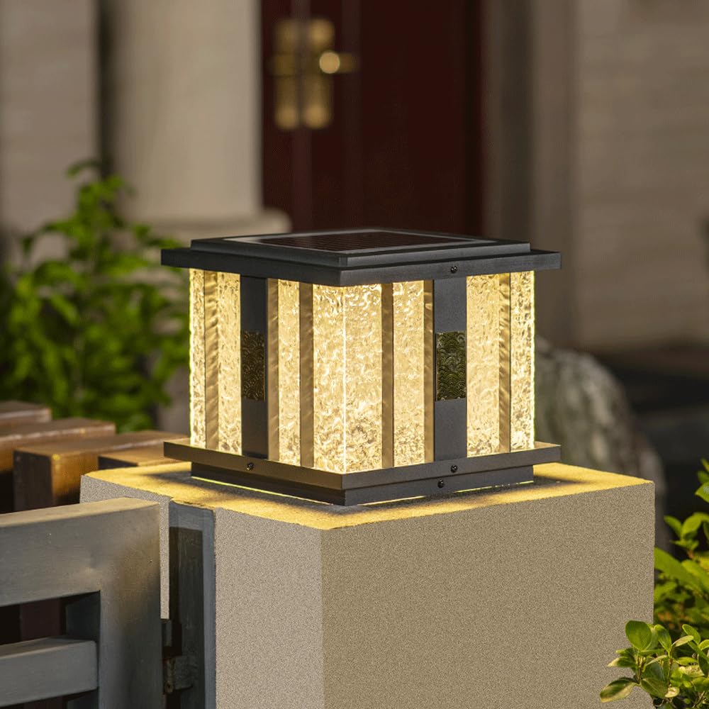 Solarne lampy słupkowe na zewnątrz, nowoczesne lampy słupkowe LED, wodoodporne oświetlenie słupkowe, latarnia ogrodzeniowa na werandę, podwórko, skrzynka pocztowa, 2 szt