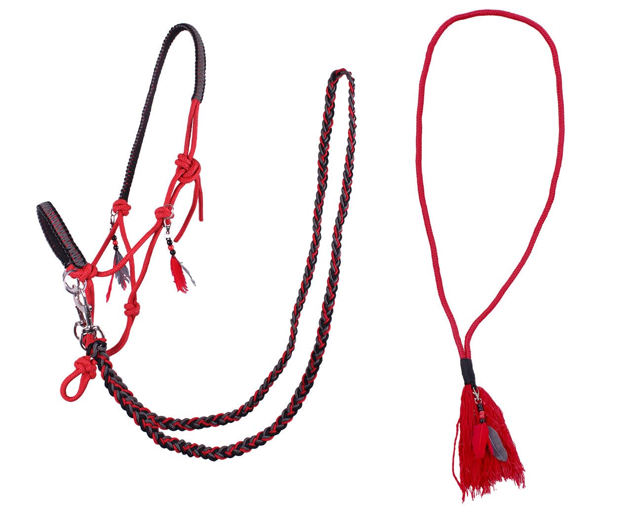 Cabestro de cuerda Combi Liberty QHP de nailon negro con ramal a juego para caballos