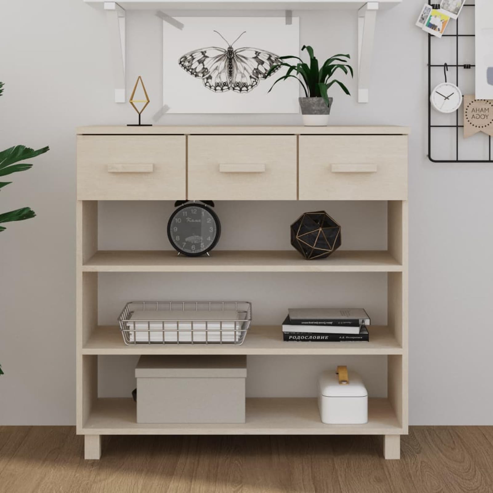 Homgoday Mesa Consola HAMAR Madera Maciza Pino marrón Miel 90x35x90 cm Mesas auxiliares de salón,Mesa Consola Recibidor Mueble de Entrada Estrecha Clásica