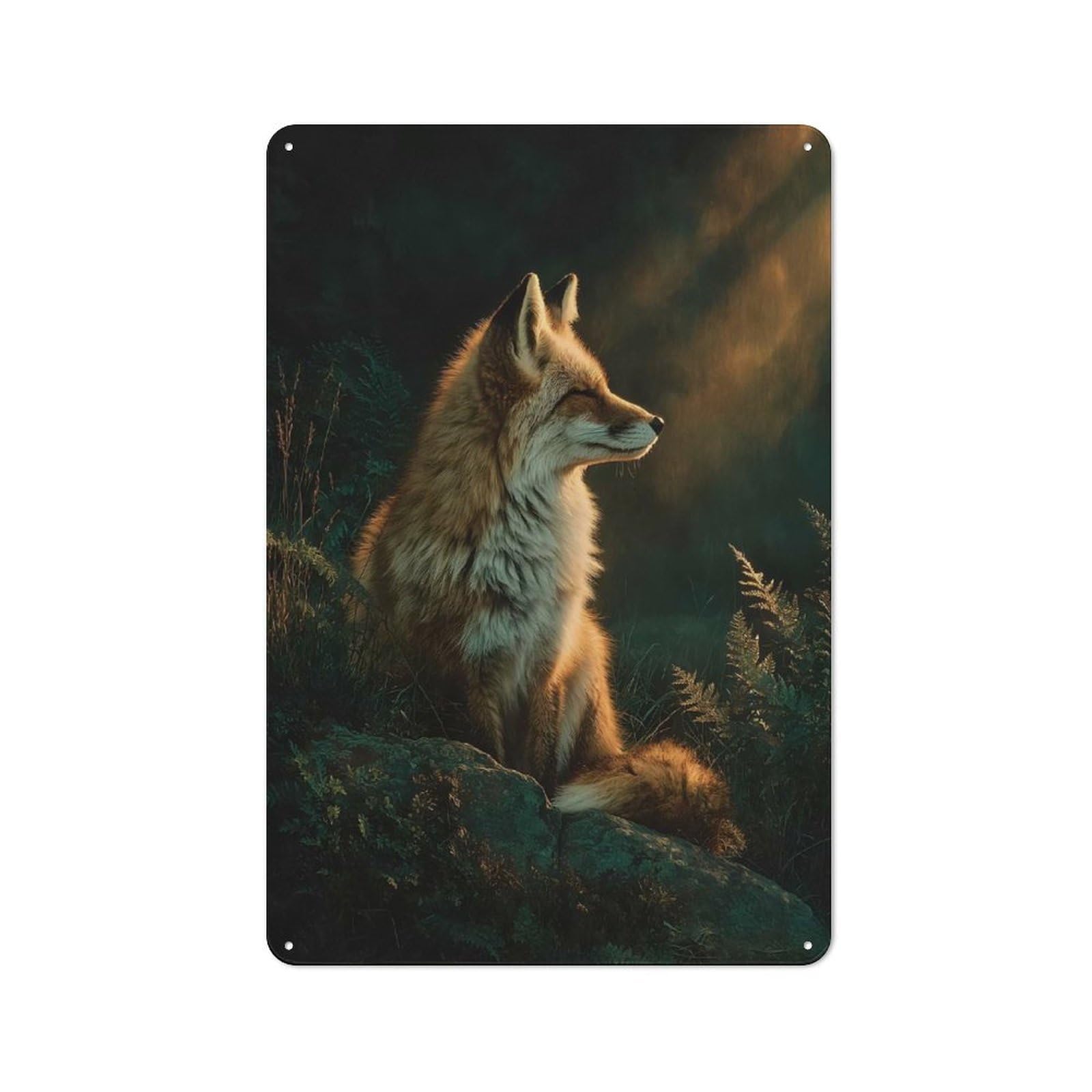 Junmoney Style-5 Rustic Metal Sign 30X20cm Featuring Fox In Golden Light For Hallway Wall, A Decorative Gift For A Newly Furnished Hallway