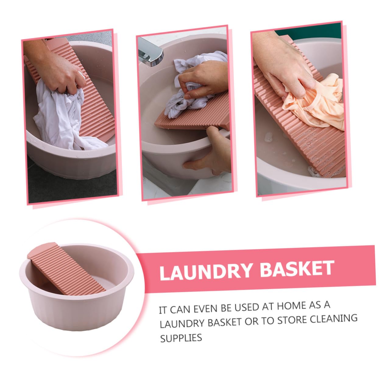 Ciieeo Bassine de Lavage Grosse Taille pour Bébé Rose, Bassin en Plastique Épais Planche pour Lavage des Mains, Nettoyage Linge, Usage Camping et Maison, Ensemble Polyvalent Pratique