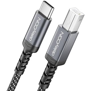 deleyCON 3,0m USB C Druckerkabel (für Drucker, Scanner, MIDI) USB-C auf USB-B Kabel Printer Cable Geflochten + Metallstecker für HP Samsung Epson Dell Lexmark Brother Canon Usw. - Amazon product rated Grade A