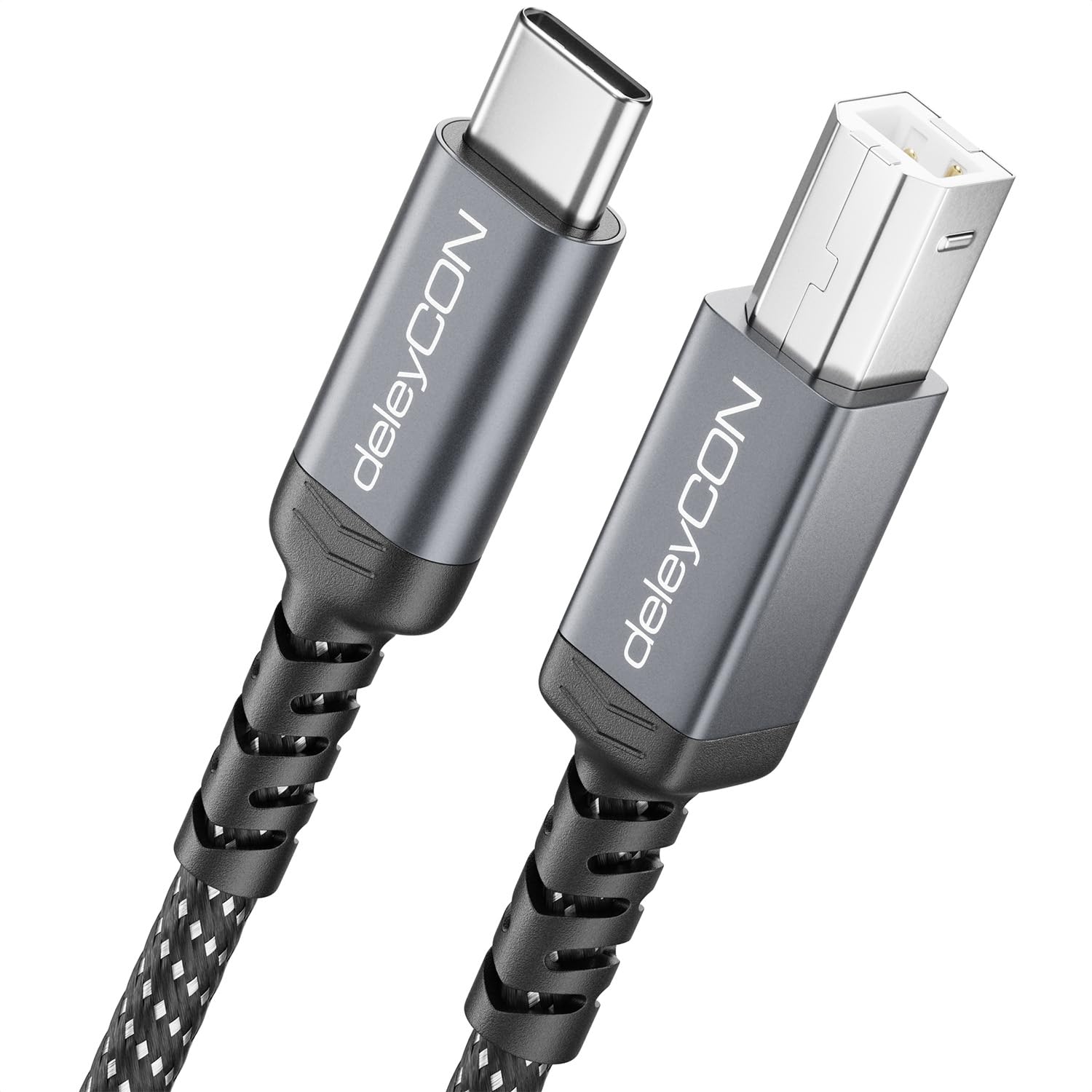 deleyCON 5m USB C Druckerkabel (für Drucker, Scanner, MIDI) USB-C auf USB-B Kabel Printer Cable Geflochten + Metallstecker für HP Samsung Epson Dell Lexmark Brother Canon Usw.