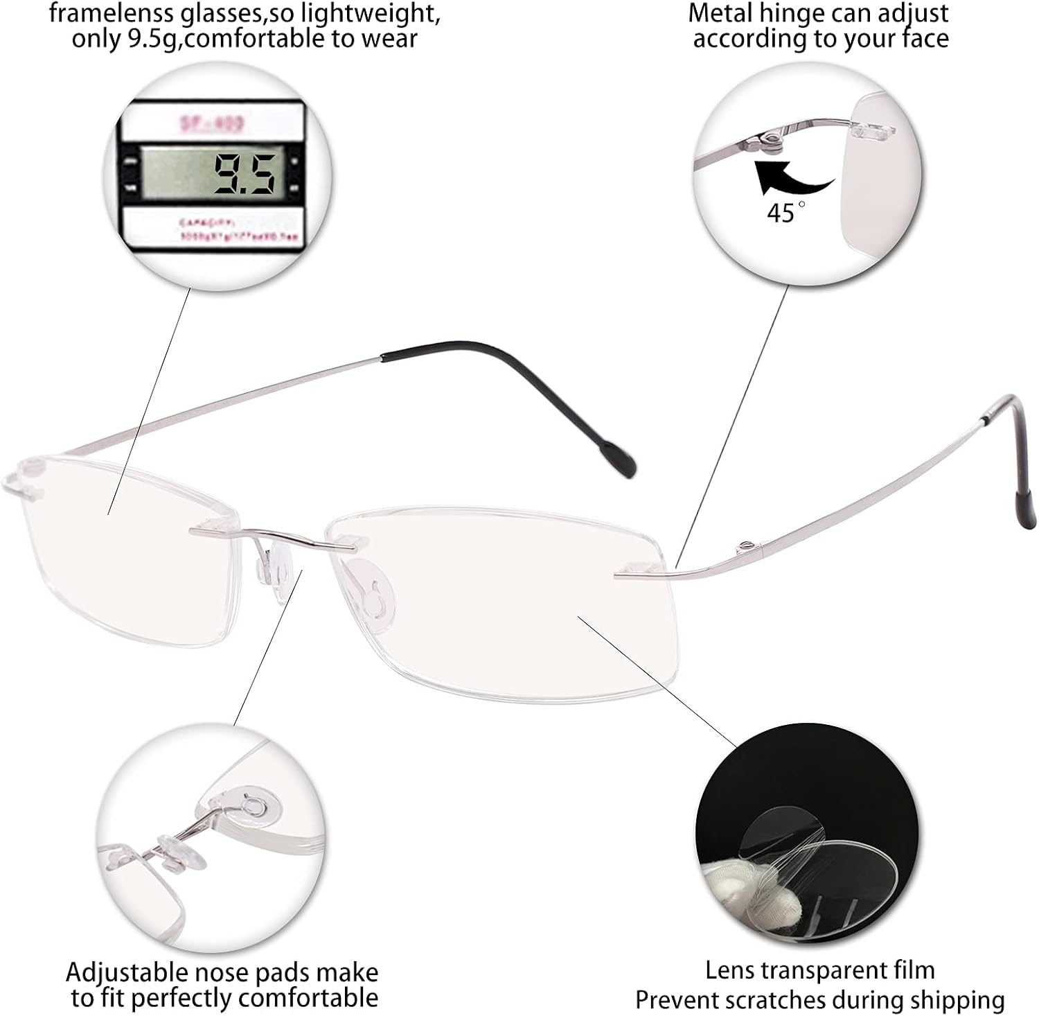 OCCI CHIARI 1.25 Blue Light Reading Glasses for Women Eye Readers Reader with Titanium Frameless Durable Spring Hinge 1.0 1.25 1.5 1.75 2.0 2.25 2.5 2.75 3.0 3.5 4.0 5.0 6.0