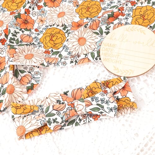 Image of DRESHOW BQUBO Baby Girl Newborn Floral Receiving Blankets with Bow Hat Headband Wooden Birth Announcement Card Set Newborn Baby Swaddling Hats Swaddle Blanket Toddler Warm Shower Gift