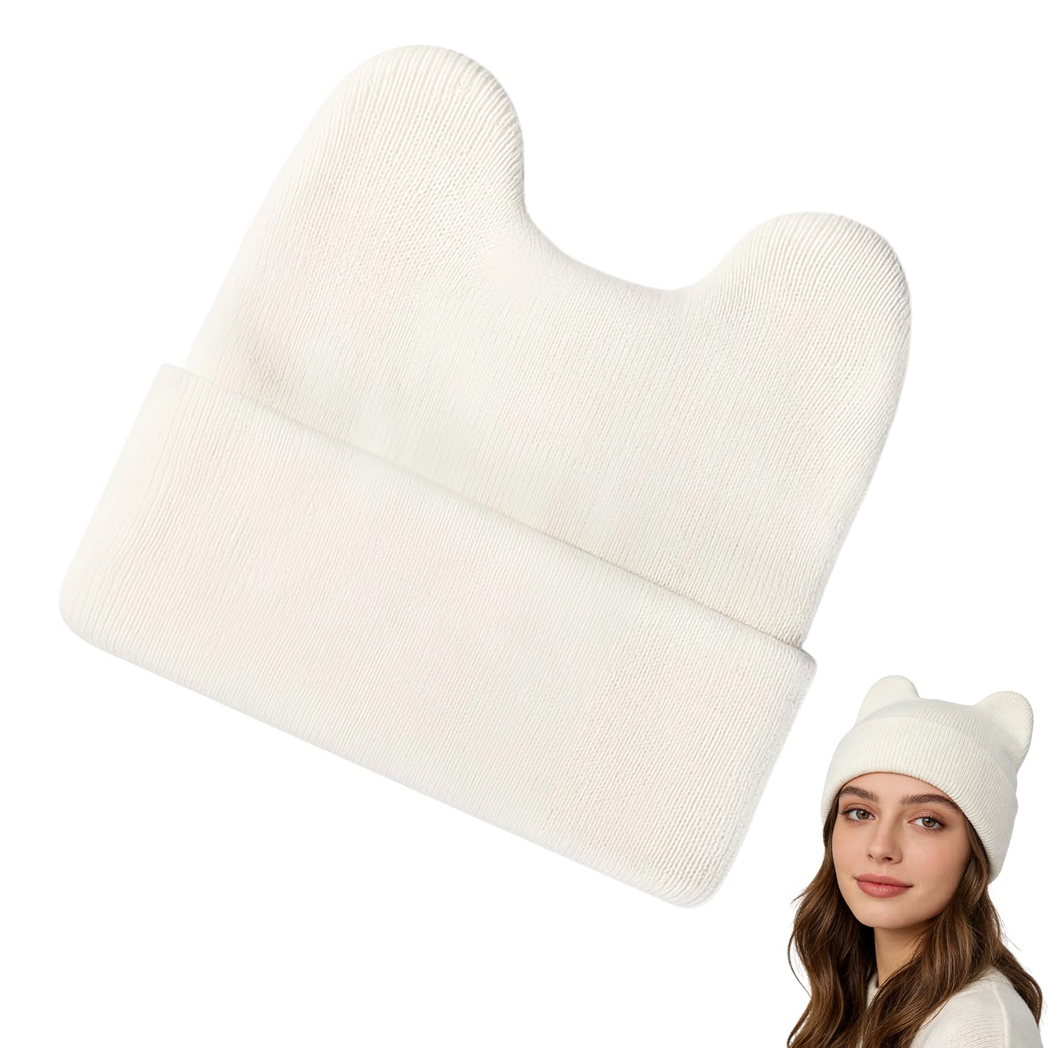 HAICN Adventure-Themed Hat Knitted Costume Time Cap White Bunny Costume Cap White Plush Bunny Ears Warm Hat Anime Adventure Plush Cosplay Beanie Hat for Halloween Party Cosplay