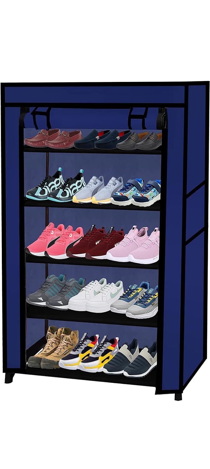 TURBOMAX TRI Metal Shoe Rack Stand For Home With Non-Woven Cover Adjustable, Extendable & Multipurpose Storage Organizer (5 Layer Holder, Blue, 30 X 55 X 91 Cm) (B0CKL39XQC) Amazon Price History, Amazon Price Tracker