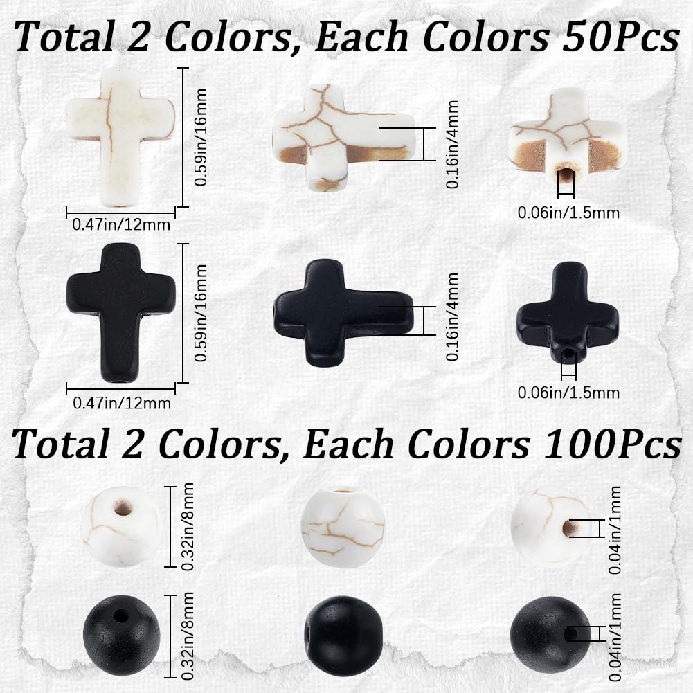SUNNYCLUE 300Pcs Cross Beads Round Loose Spacer Beads Bulk Black White Cross Beads Mini Small Synthetic Turquoise Stone Bead Tiny Pocket Crosses Easter Holiday Crucifix Beads for jewellery Making Kits - Image 2