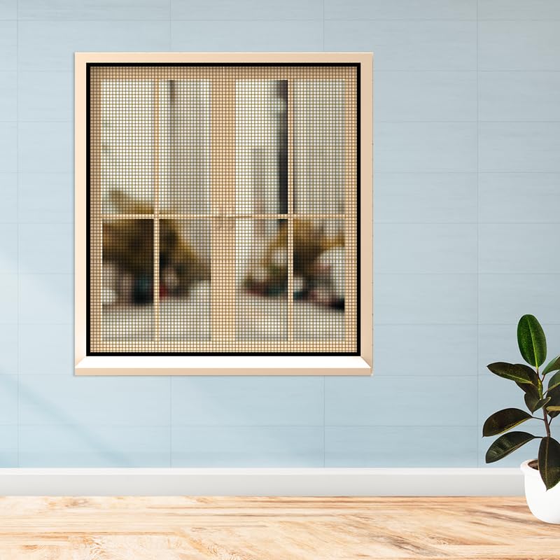 Image of Mosquito Net for Windows Pre-Stitched (Size:80cmX90cm, Color: Brown) Premium 120GSM Strong Fiberglass Net with Self Adhesive Hook Tape