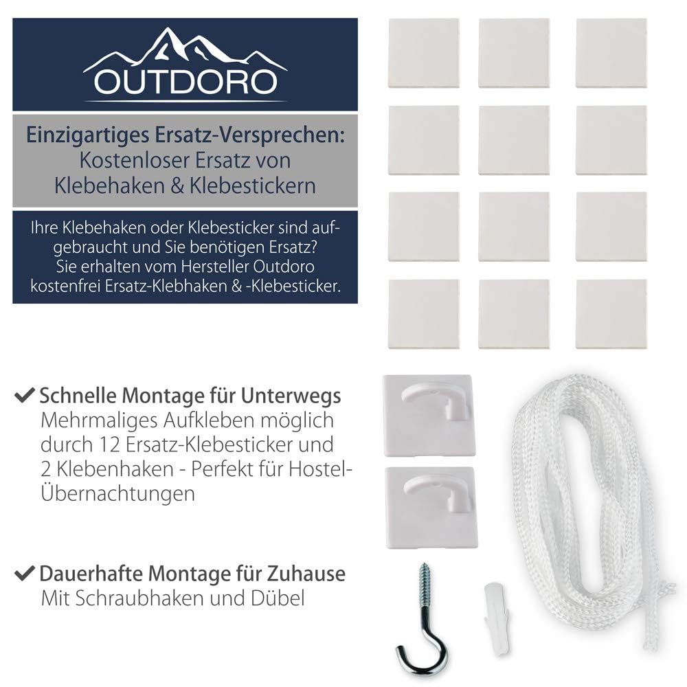 Outdoro Moskitonetz inklusive Klebehaken für Zuhause und Reisen extra-groß für Doppelbett & Einzelbett, Betthimmel