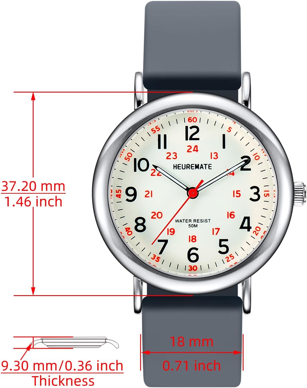 5ATM Waterproof Simple Unisex Analog Watch, Medical Professional Nurse Watch with Luminous Easy-Read Dial, Military Time, 24-Hour Second Hand, Silicone Band for Students, Fashion Women Men - Image 2