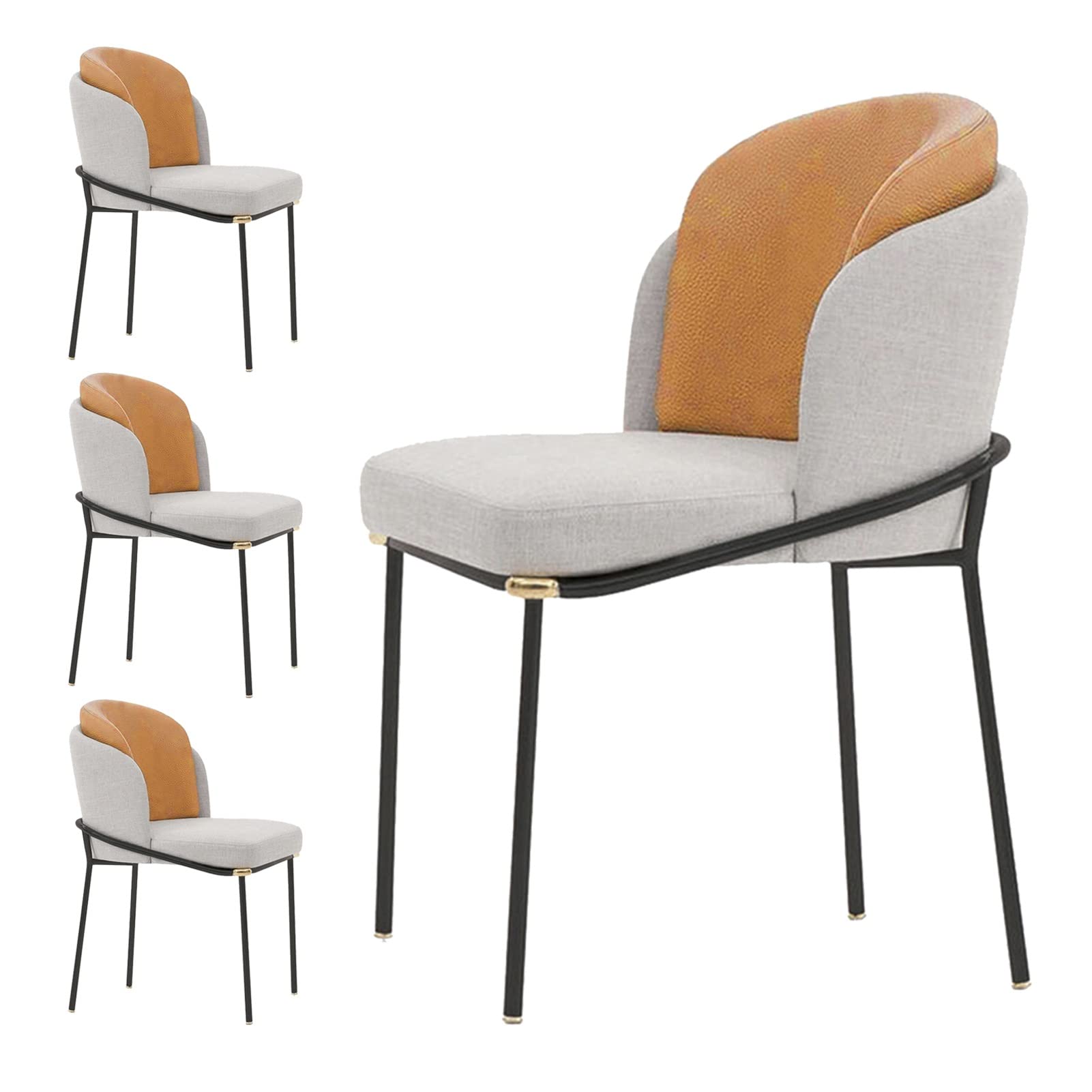 SJIALEN Dining Chairs Set of 4, for Indoor Kitchen Dining Room Home Makeup Chair Household Backrest Chair Upholstered Side Chair Kitchen Chair (Color : Beige+Orange, Size : 53x59x83cm)
