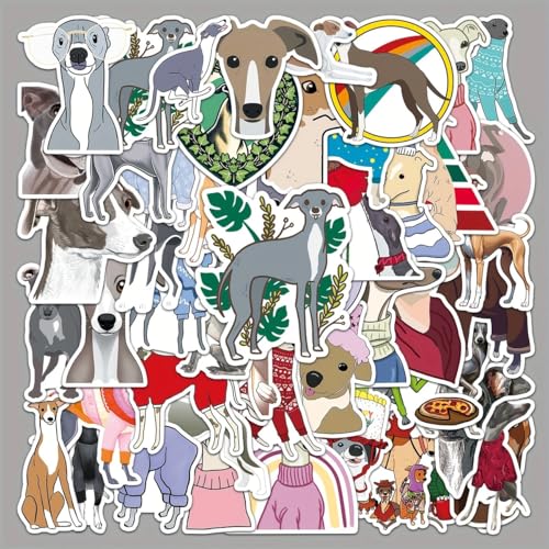 Windhund Aufkleber Set, 50 Stück, Vinyl-Sticker mit Glanzfinish, Wiederverwendbar für Laptops & Wasserflaschen oder auf alles wo man es hinkleben möchte