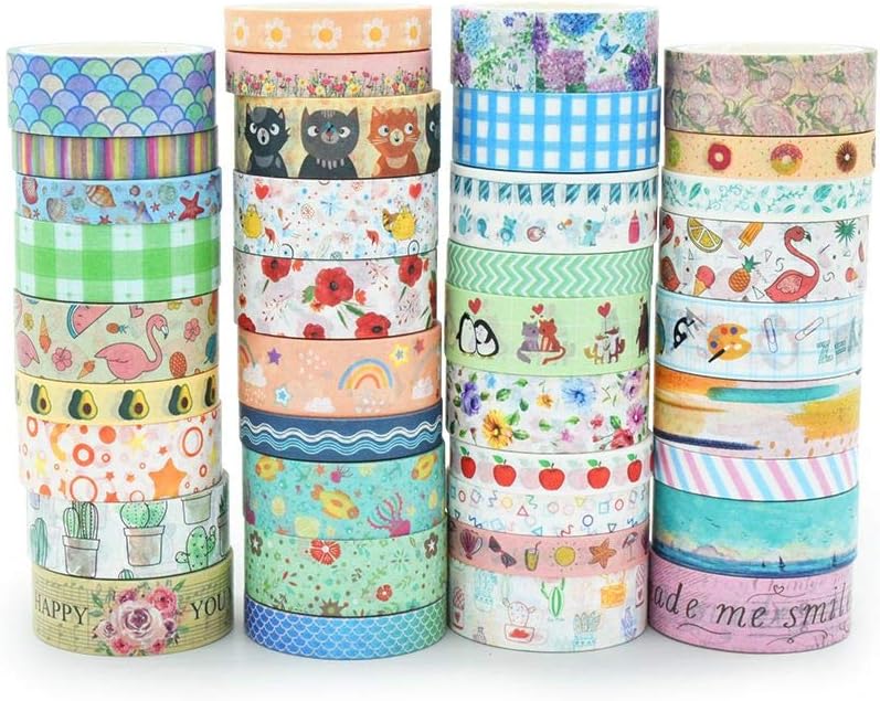 K-Musculo Washi Mill Washi Tape,Set of 38 Rolls Masking Tape,Floral/Plants/Flamingo/Unicorn/Fruits/Ocean/Geometric/Music & Love DIY Decorative Tapes for Planners,Scrapbook,Bullet Journal