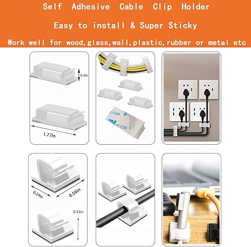 Miniatura 5 de Kit organizador de cables de 319 piezas, organizador de cables de escritorio, 98 clips adhesivos para cables, 17 correas de cable reutilizables, 4