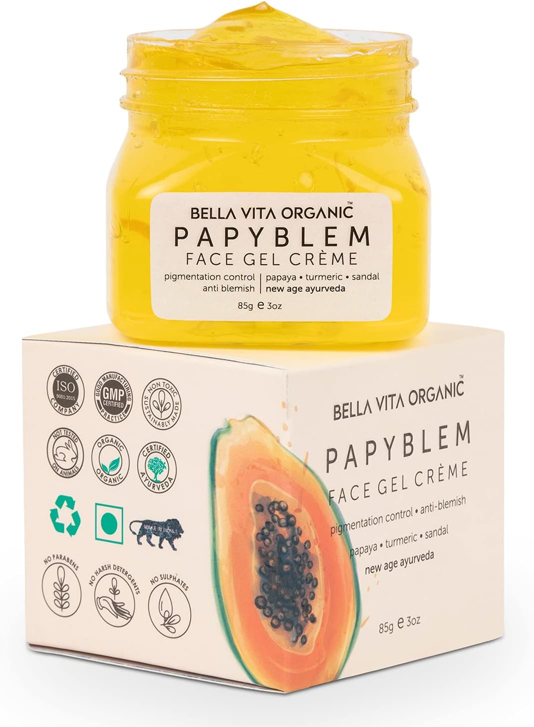 Bella Vita Organic PapyBlem Anti Pigmentation Blemish Cream Gel For Dark Spot Removal, Brightening & Lightening With Papaya & Saffron for Unisex, 85gm