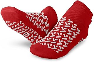 Medline Double-Tread Patient Slippers, Terry Inside, Comfortable Footwear, Red, Size Small, Pack of 48