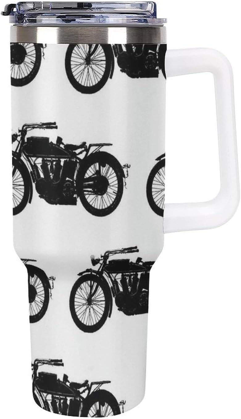 Cool Crazy White Black Motorcycle Pattern Large Capacity Fashionable Car Insulated Cup White-Cool Crazy White Black Motorcycle Pattern