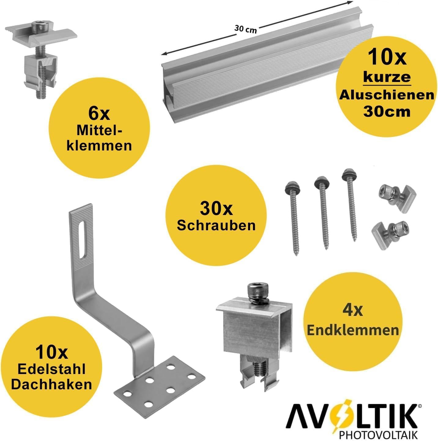 Solar Halterung Ziegeldach I Set für 4 PV Module 30-40mm I Solarmodul Halterung Balkonkraftwerk I Solarmodulbefestigungsset für Ziegeldächer aus Edelstahl 1.4301