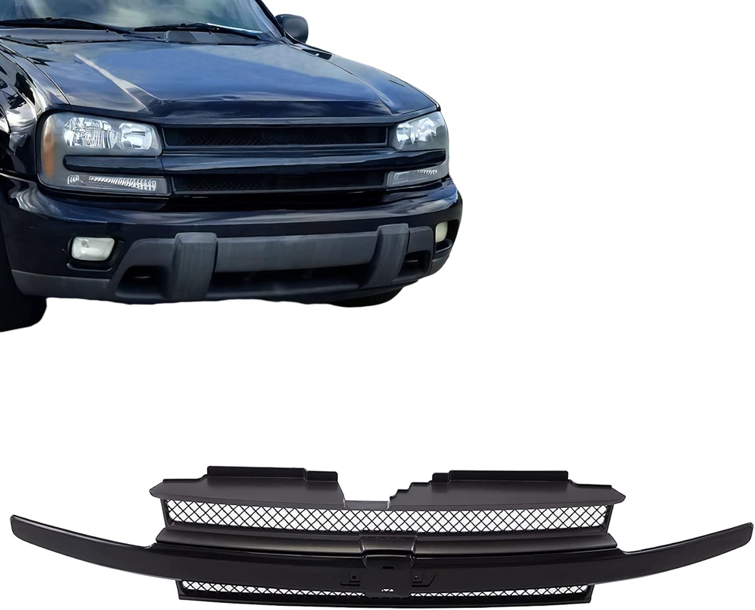 CarPartsDepot Front Black Shell and Insert Grille Assembly Grill With Black Center Bar And Emblem Provision Compatible For Chevrolet Compatible For Chevy Trailblazer EXT SUV 2002-2005