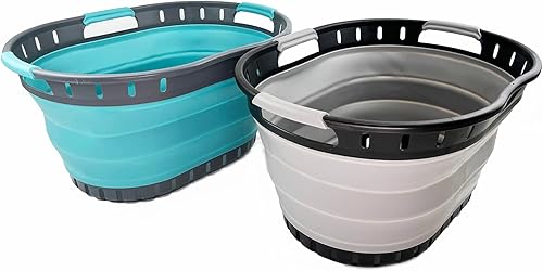 SAMMART Juego de 2 cestas plegables de plástico para la ropa sucia de 25 litros (6.6 galones), contenedor de almacenamiento plegable y organizador