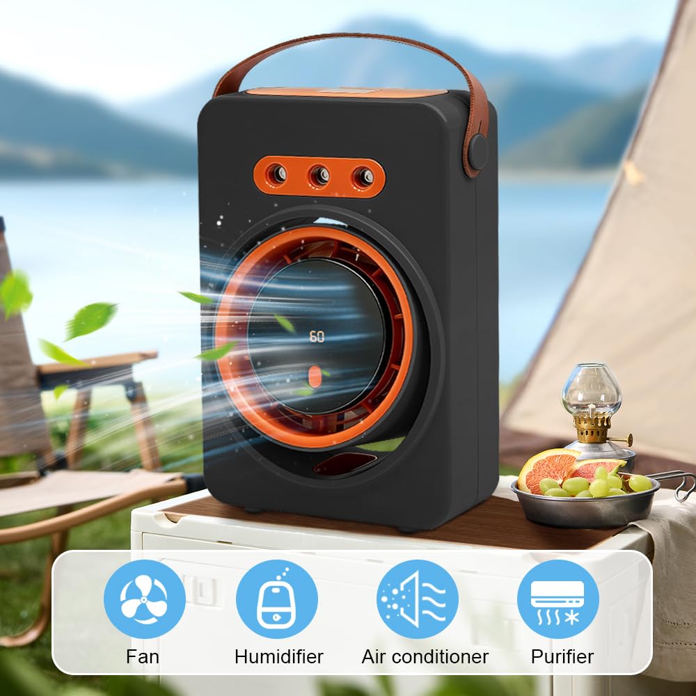 Aire Acondicionado Ventilador Portatil, Enfriador de Aire Evaporativo, Ventilador USB con Agua, Aire Acondicionado portátil, Ventilador Recargable para Mesa, Coche, Camping (negro)