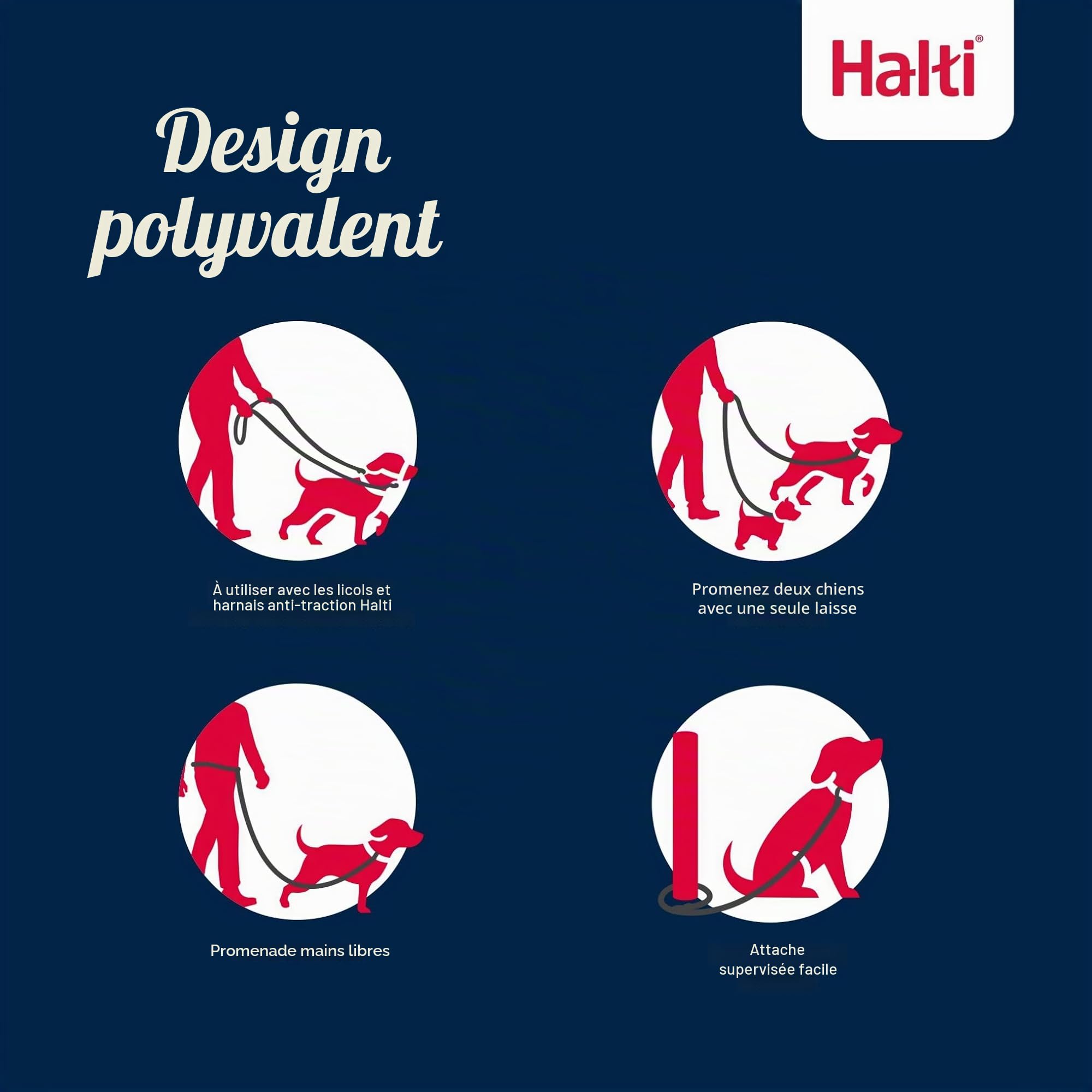 HALTI Harnais anti-traction Taille M & HALTI Laisse d'entraînement Taille L Noir Pack combiné – Empêche votre chien de tirer sur la laisse. Réglable, léger et facile à utiliser. Convient aux chiens de
