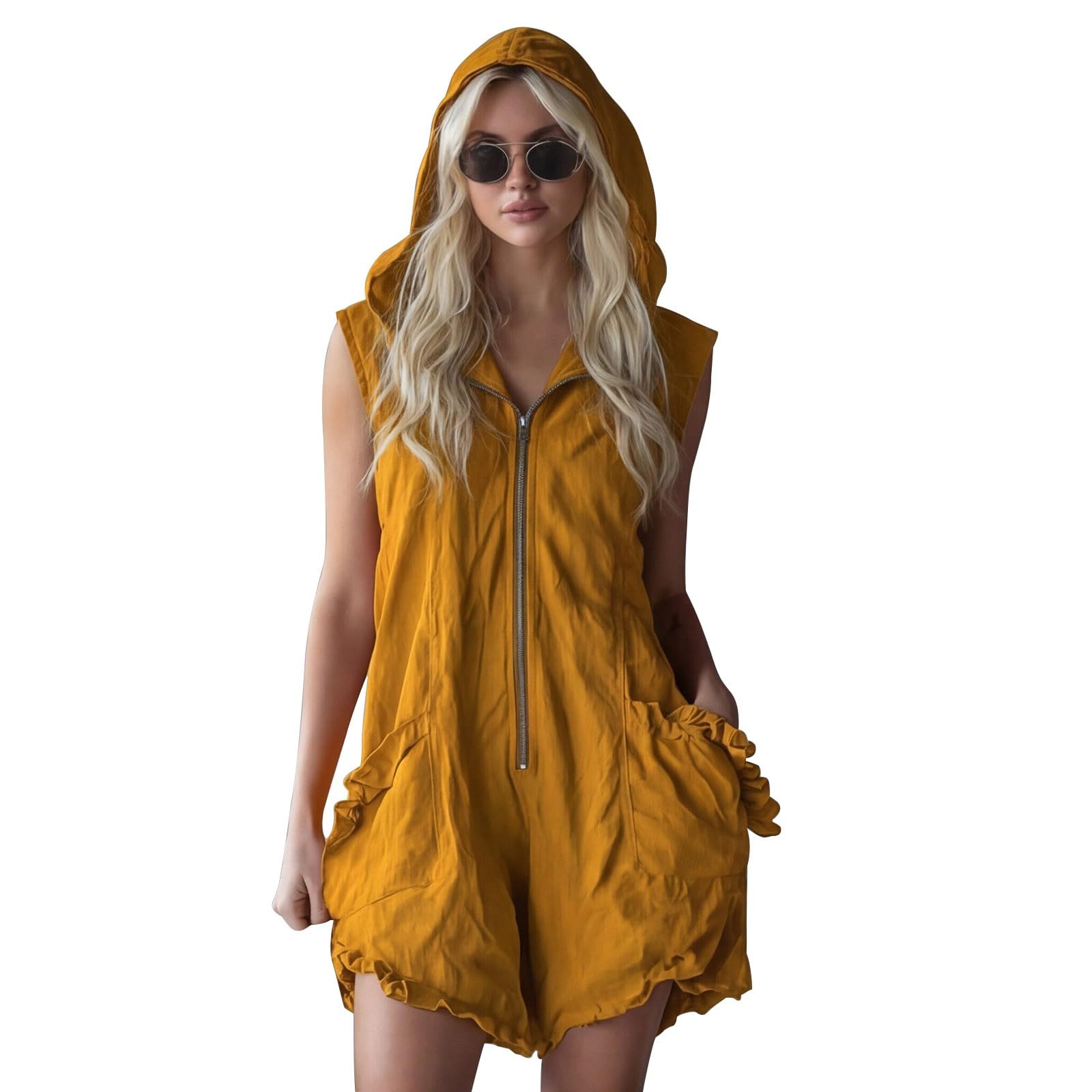 Overol con capucha para mujer estilo casual sin mangas con cremallera frontal 5