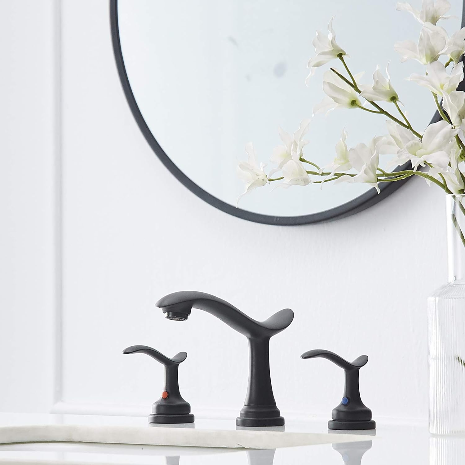 Up To 40% OFF BATHLAVISH Black Faucet Bathroom 3 Hole Widespread Matte 2 Handle Bath Vanity Lavatory 8 Inch Wide Spread Mount Sink with Pop Up Drain with Overflow Assembly Lead-Free