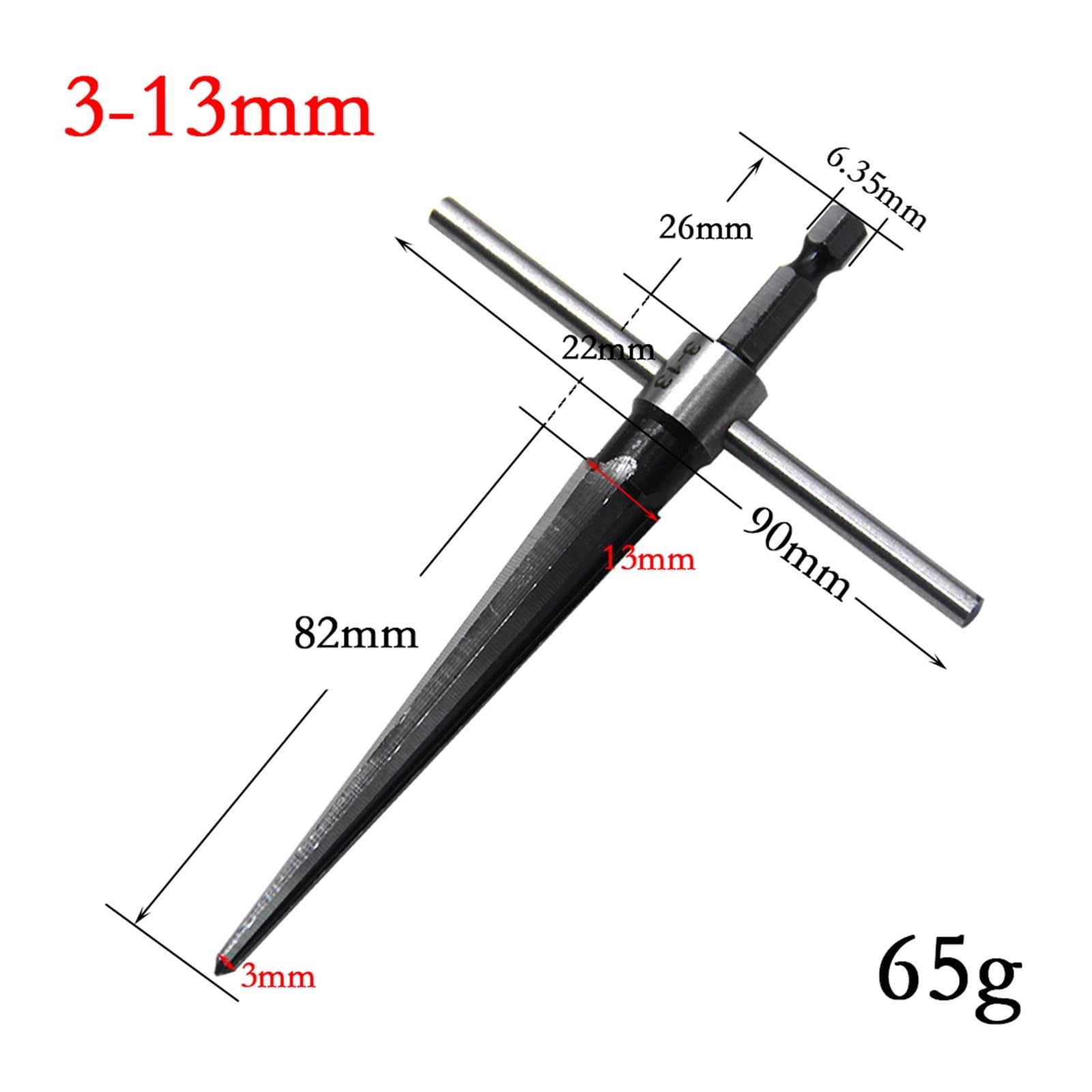 Escariador cónico manual 1/8-1/2 (3-13 mm)