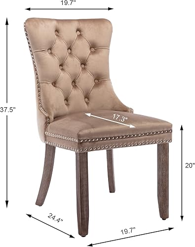 Miniatura 9 de Juego de 4 sillas de comedor de terciopelo gris, sillas de comedor tapizadas con anillo trasero y patas de madera maciza, sillas de cocina con