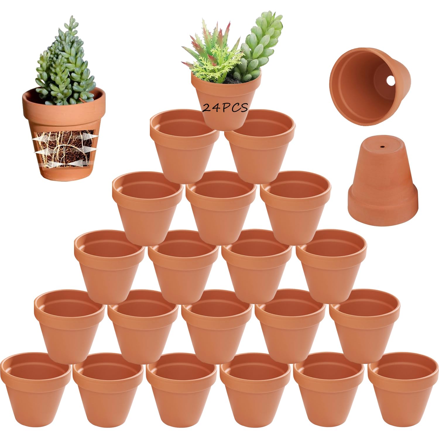 Cerkkapo Pack 24 Macetas Terracota 5 5.5 Cm, Pequeñas Barro