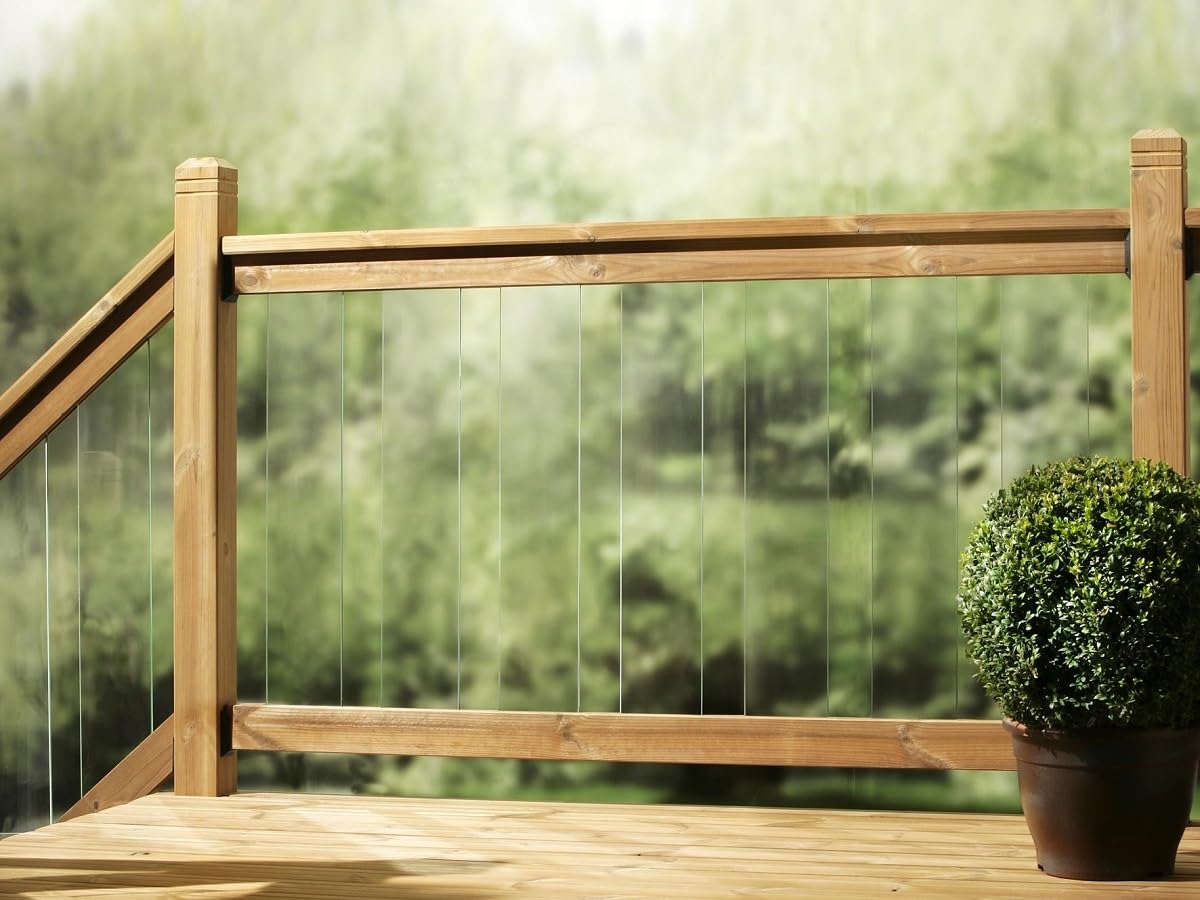 eDecks Clearview 1795mm Decking Balustrade Kit - 7-Panel Clear Tempered Glass with Softwood Rails & Fixings