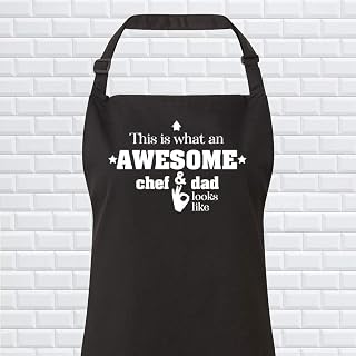Pomchick Personalised Chef Dad Apron with 2 Pockets This is What An Awesome 80x63CM Premium Quality Adjustable Neck Strap Custom Bib Gift for Dad Daddy Father Uncle Grandad Son Christmas Father’s Day
