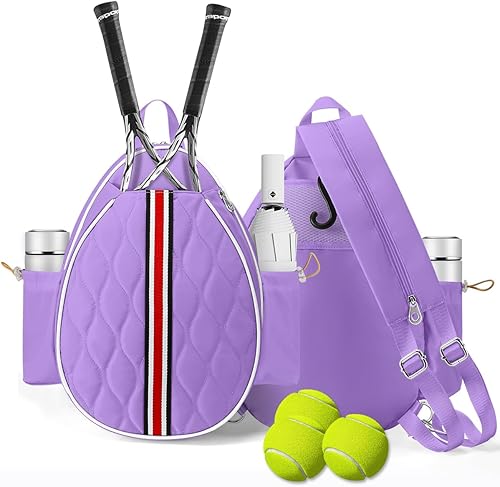 Miniatura 8 de Bolsas de tenis con capacidad para 2 raquetas para mujeres y hombres, mochila de tenis cruzada y bolsa de hombro para raqueta, bolsillo aislado,