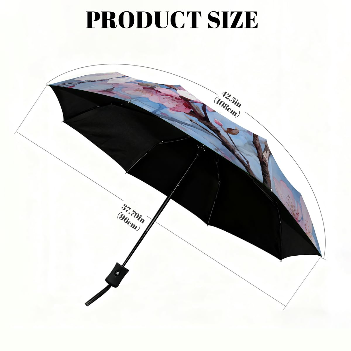 Ombrello pieghevole con albero di ciliegio dipinto a olio ombrello da viaggio compatto antivento impermeabile con protezione UV rivestimento nero leggero 8 coste portatile per pioggia sole