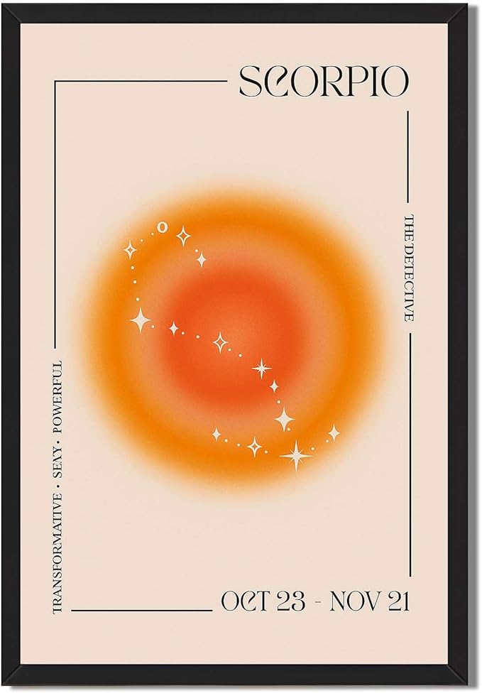 Framed Scorpio Constellation Canvas Print Art, Modern Wall Art Painting, Elegant Art Print, Pictures Wall Decor, Home Decor for Living Room, Bedroom, Office Decoration. (Black Framed,8L X12W)