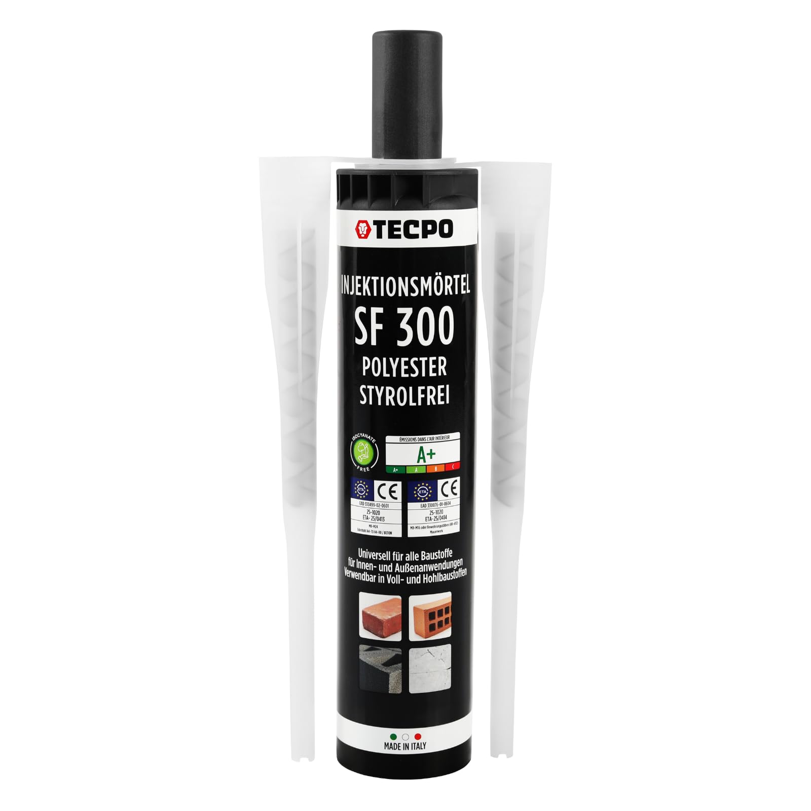 TECPO 6x Injektionsmörtel SF 300 ml inkl. Statikmischer Vebundsmörtel Ankerkleber Innen & Aussen Mörtel zur Befestigung von Voll- und Hohlbaustoffen