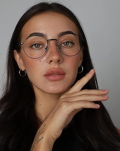 Miniatura 2 de HJSTES Lentes redondos de luz azul para mujeres y hombres, lentes con marco de metal con lente circular retro