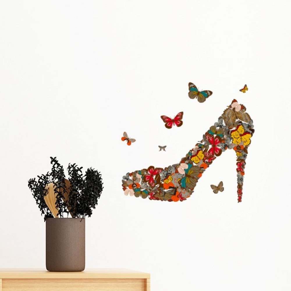Autocollants muraux papillon et haut talon grand sticker amovible 60cm