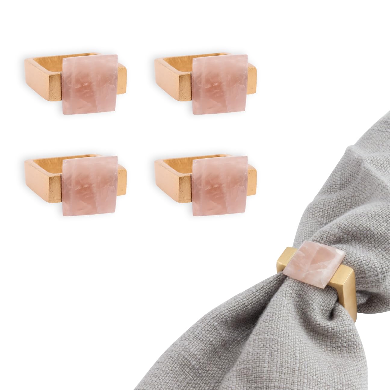 Karma Quartz Rose Quartz Napkin Holder Set Of 4, Napkin Ring For Home And Kitchen Décor, Rose