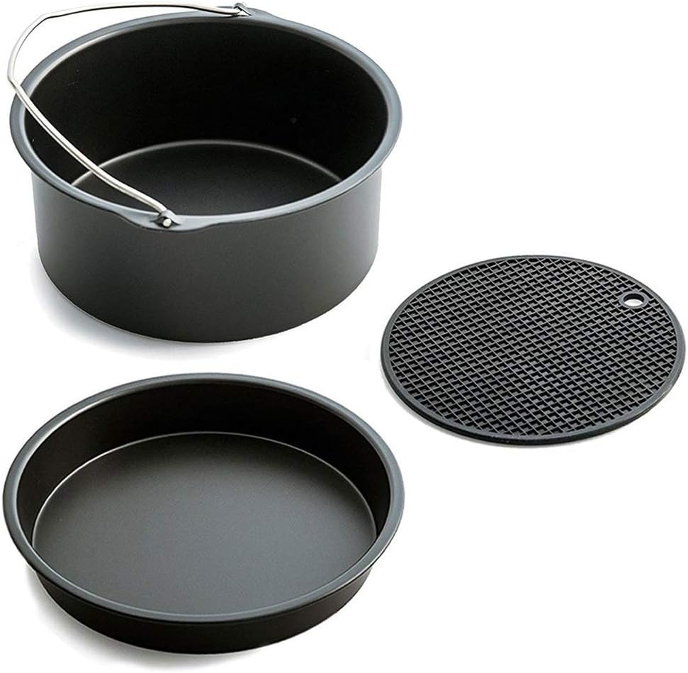 YUKSY Air Fryer Accessories XL- Fits All 5.3-5.8QT - Non-Stick Barrel/Pan + Silicone Mat, XL-VERSION
