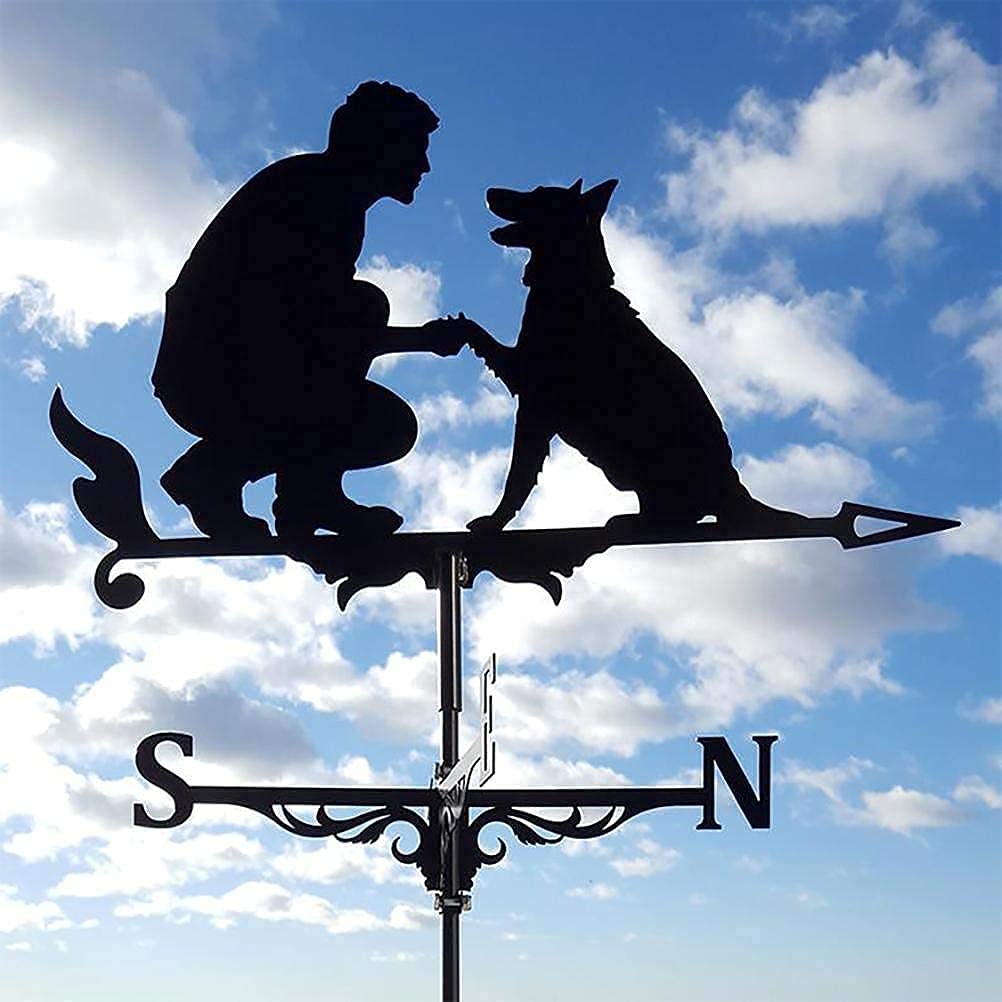 Banderuola in Acciaio Inossidabile, Design retrò con Scena di Fattoria, Decorazione per Cortile Esterno, Banderuola Resistente per Misurazioni Professionali (Uomo e cane #49)