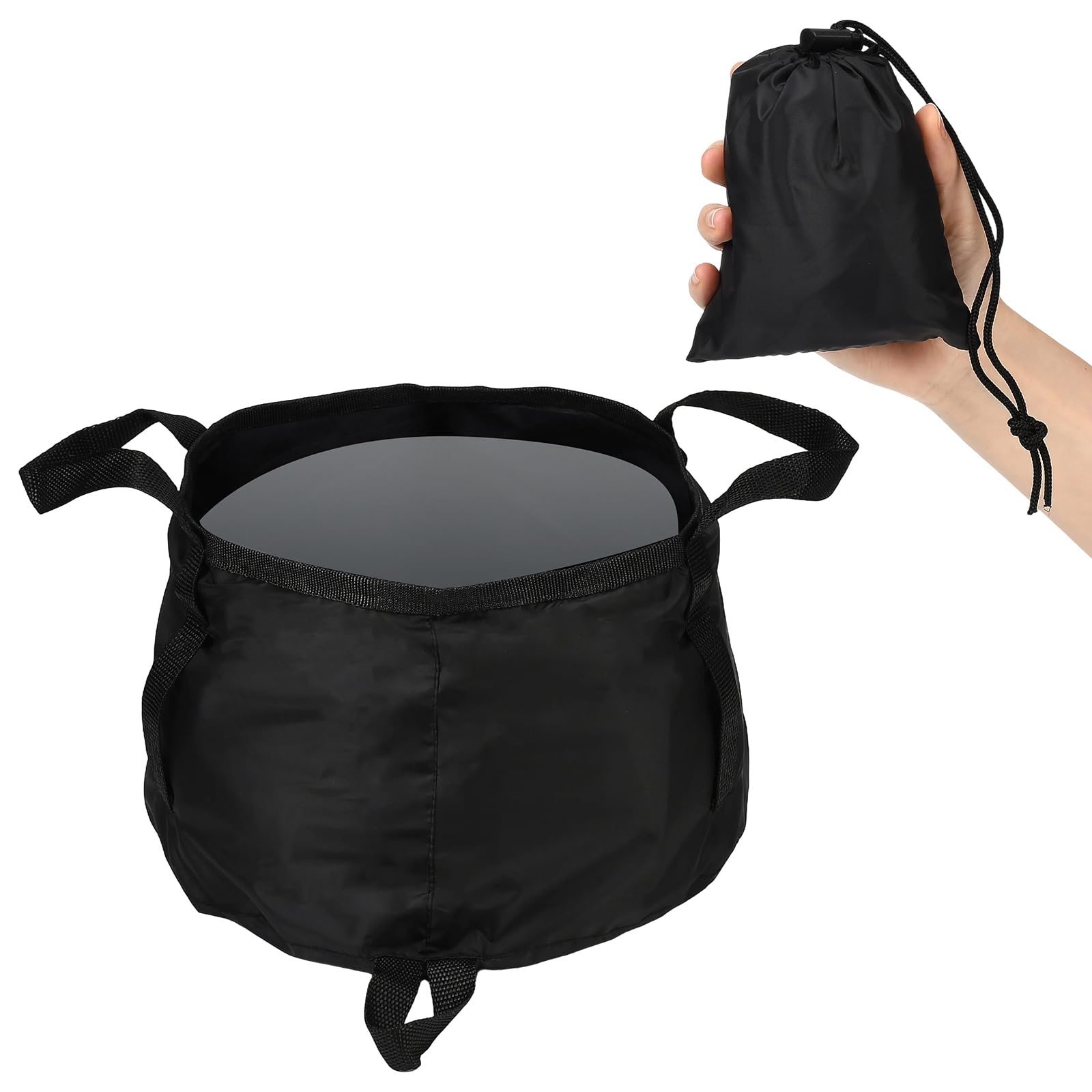 JSCARLIFE Portable Foldable Sink Basin,Thickened Leakproof Nylon Bucket with Reinforced Handle,Camping Bowls Collapsible Washing Bowl for Car, Fishing, Dishes,Outdoor Adventures,Travel (Black) — image 1