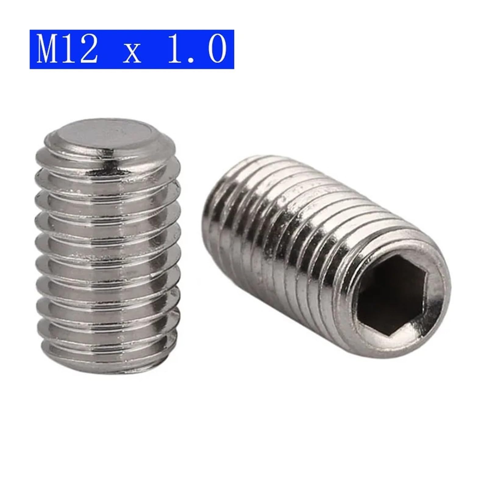 M12 x 1,0 mm (12 mm) Feingewinde-Gewindestifte, Innensechskant-Set, Edelstahl 304, DIN 913(M12X1.0X30mm-10pcs)