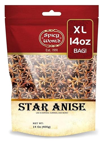 Spicy World Bolsa a granel de anís estrellado de 14 onzas  Cápsulas enteras de calidad premium  Cápsulas de anís estrellado chino, perfectas para