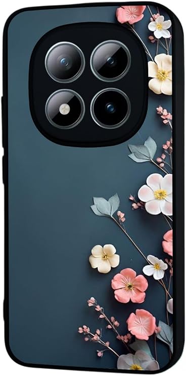 Xiaomi Redmi Note 15 Pro ile Uyumlu Çiçek Baskılı, Mat Siyah, Yumuşak Silikon, Şok Emici Kapak Kılıf