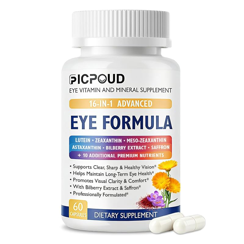 Ficpoud Suplemento para os Olhos com Luteína, Zeaxantina e Meso-Zeaxantina 20 mg, 4 mg e 10 mg, 60 cápsulas
